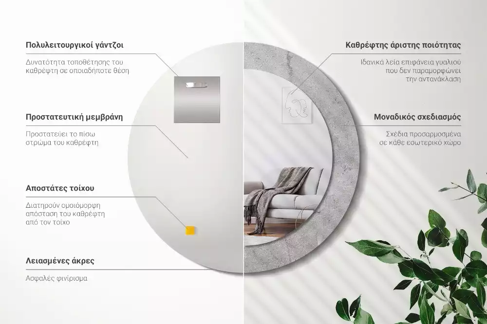 Ronde spiegel met decoratie Grijs cement