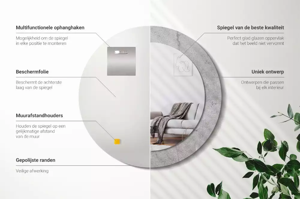 Ronde spiegel met decoratie Grijs cement