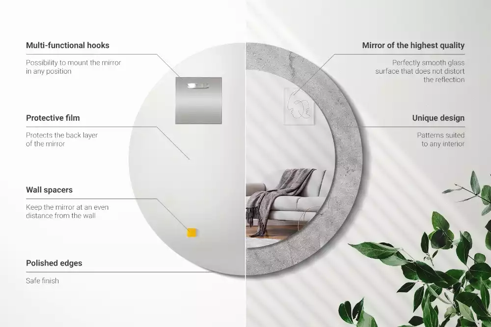 Ronde spiegel met decoratie Grijs cement