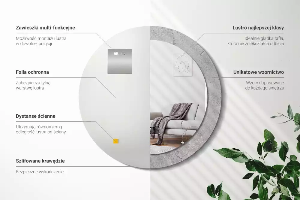 Ronde spiegel met decoratie Grijs cement