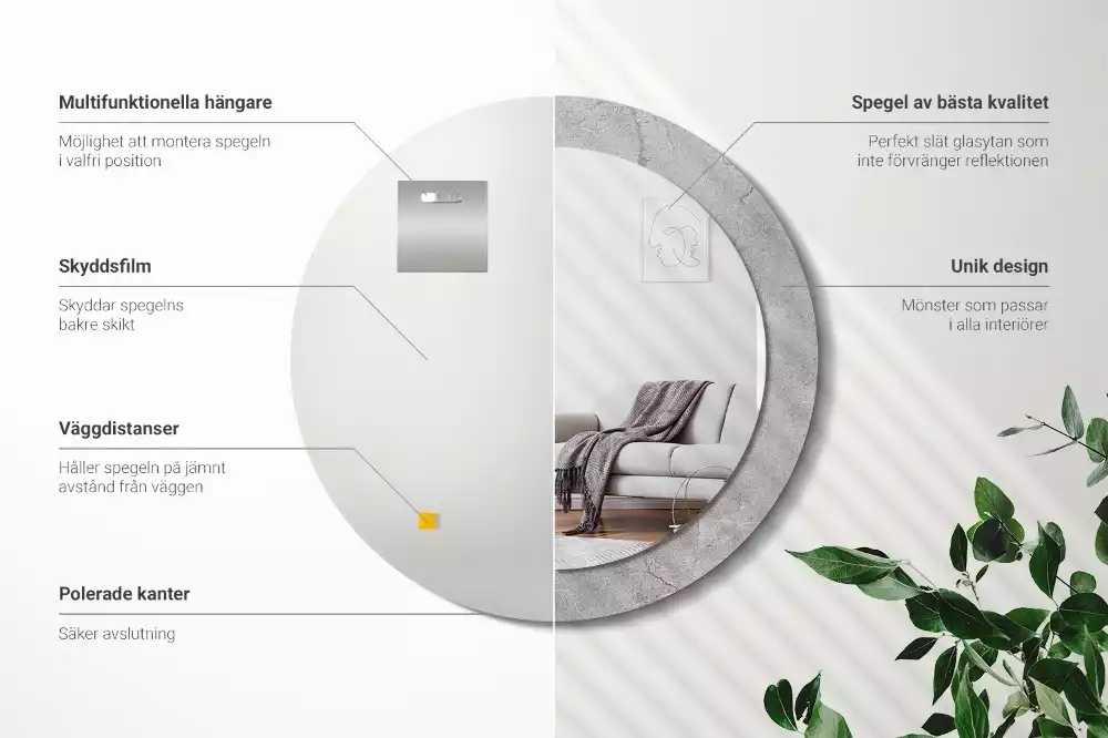 Ronde spiegel met decoratie Grijs cement