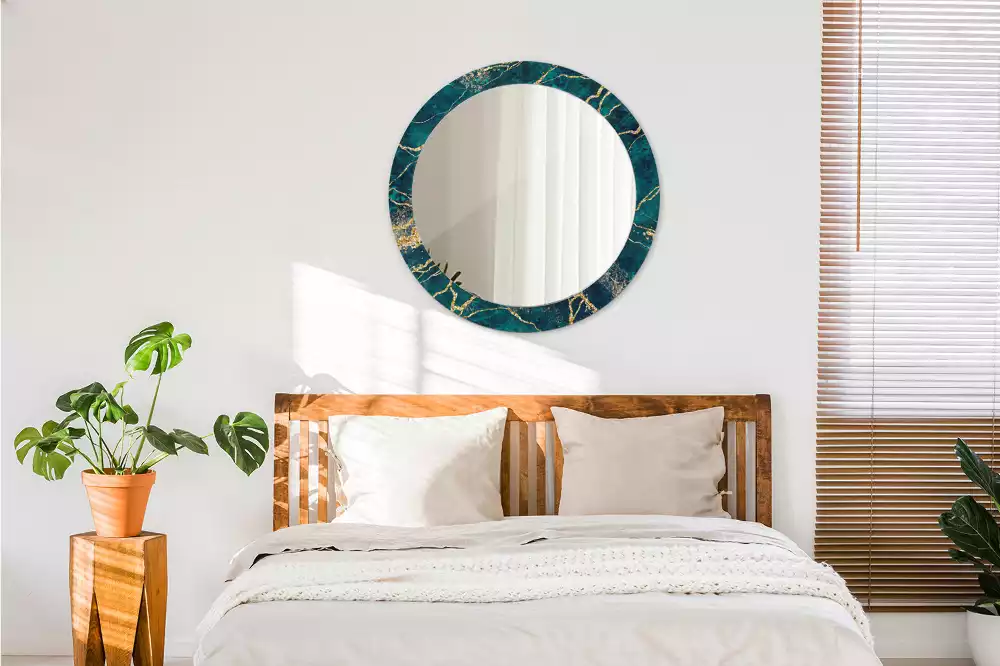 Bedrukte ronde spiegel Groen marmer