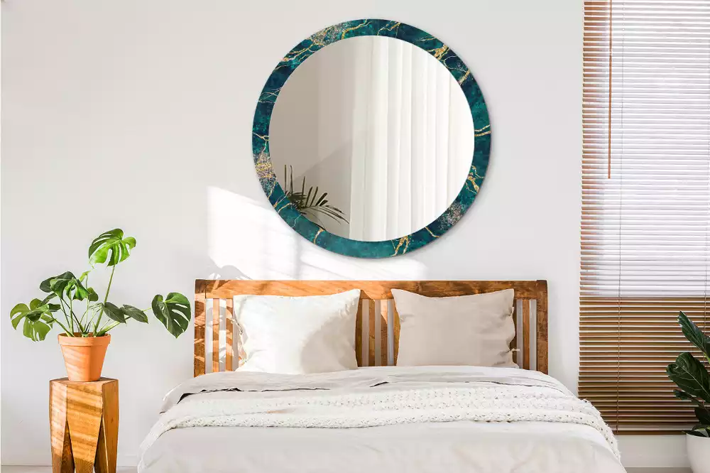 Bedrukte ronde spiegel Groen marmer