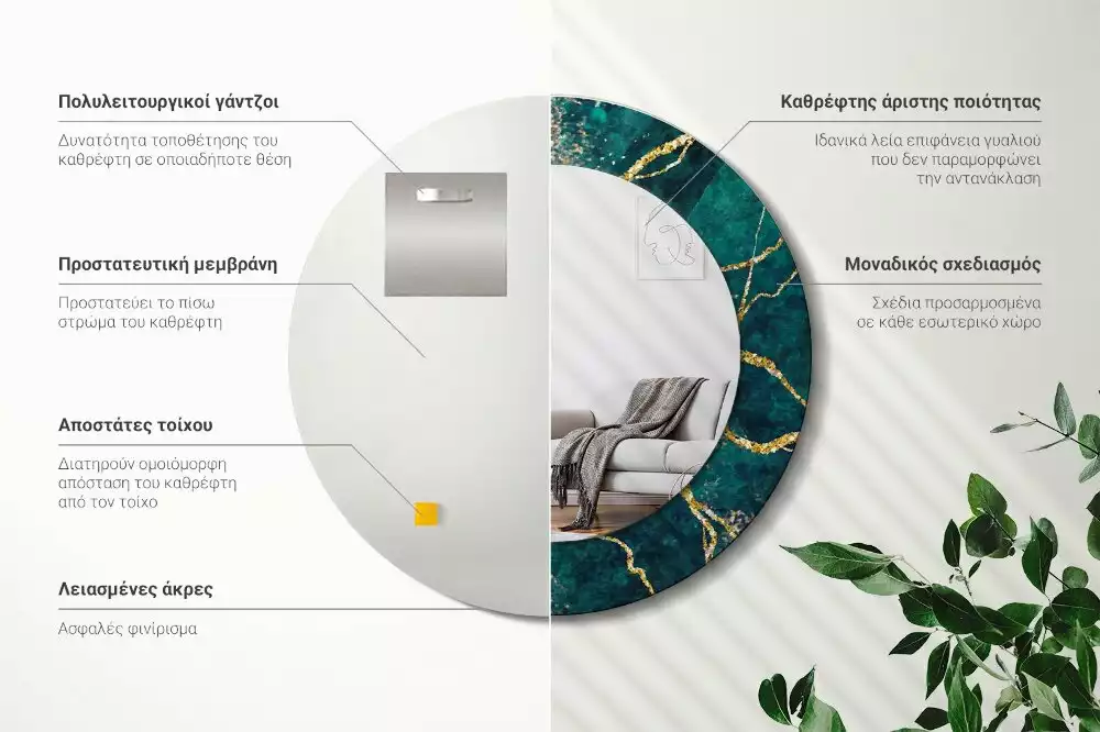 Bedrukte ronde spiegel Groen marmer