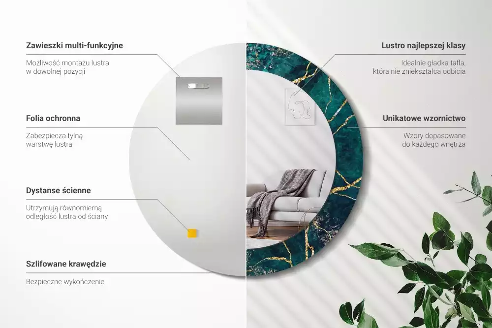 Bedrukte ronde spiegel Groen marmer