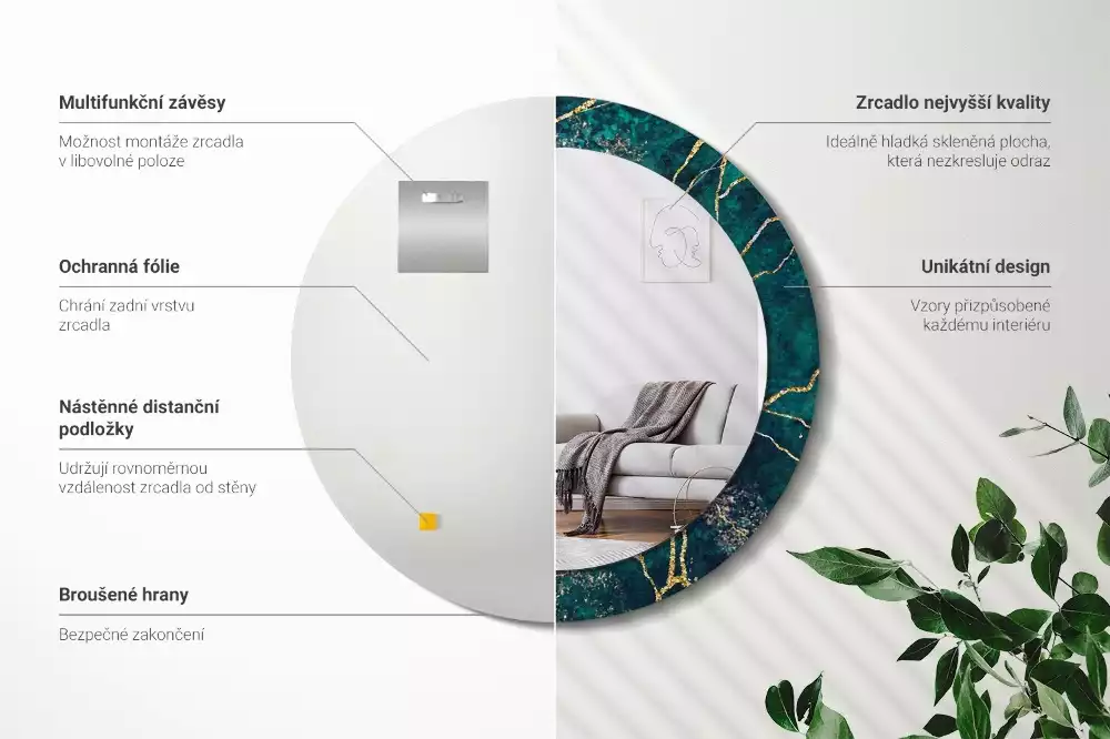 Bedrukte ronde spiegel Groen marmer