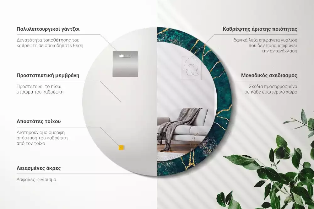 Bedrukte ronde spiegel Groen marmer