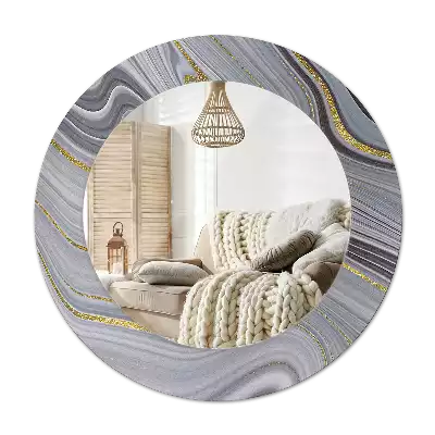 Ronde spiegel met bedrukte lijst Grijs marmer