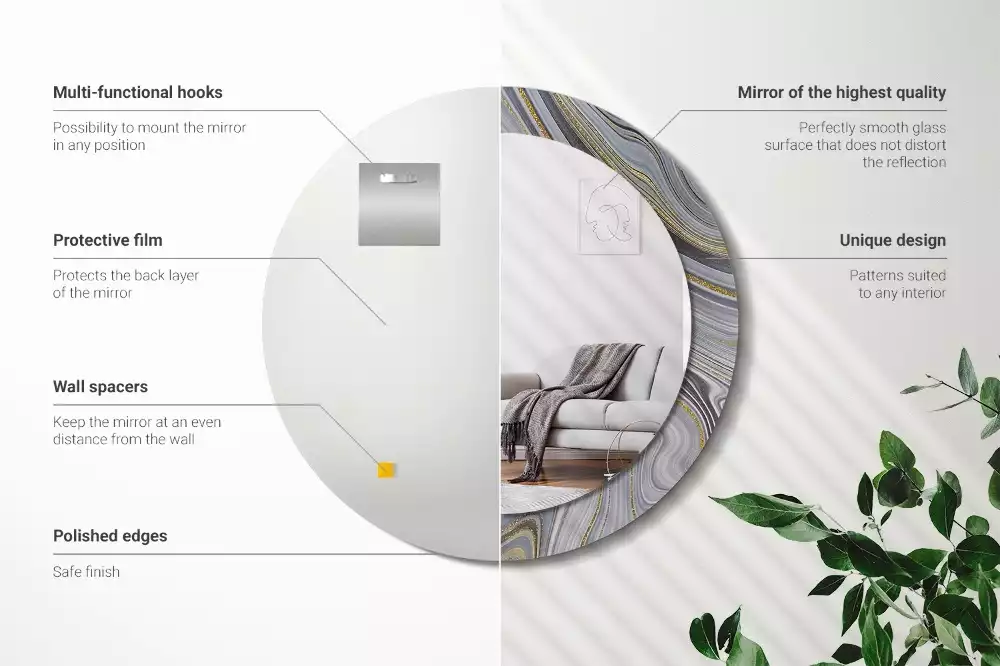 Ronde spiegel met bedrukte lijst Grijs marmer