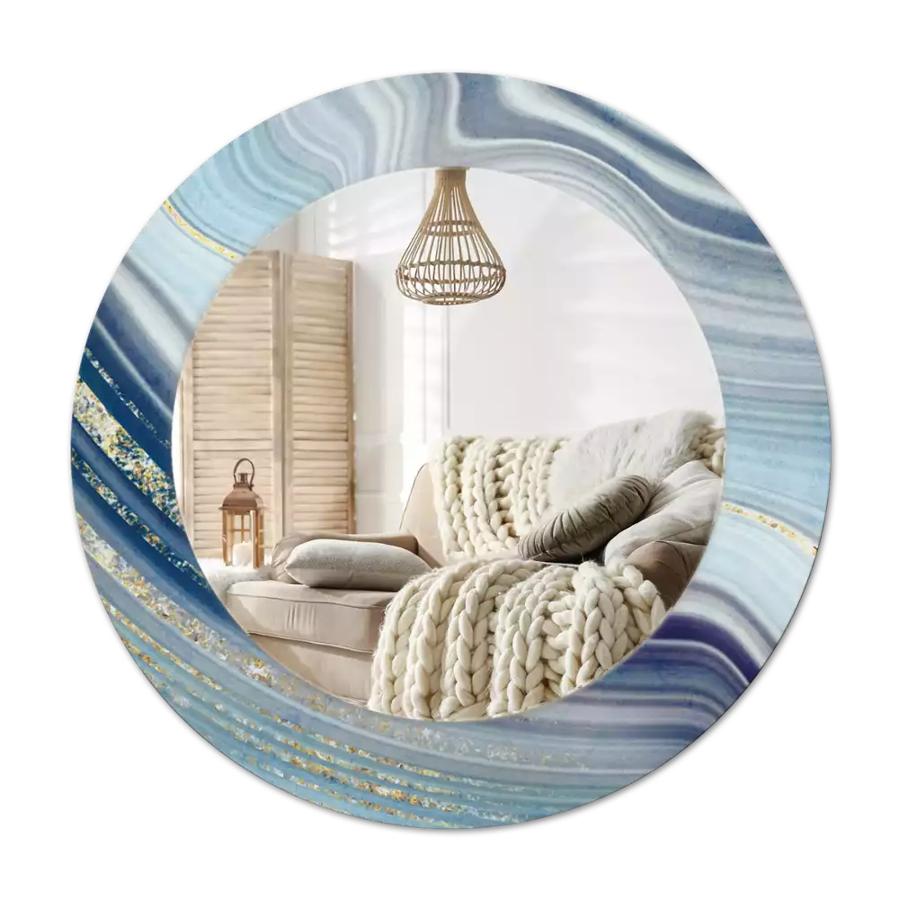 Ronde spiegel met decoratie Blauwe marmer