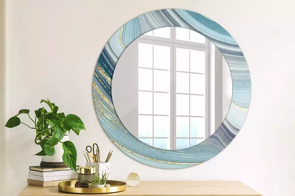 Ronde spiegel met decoratie Blauwe marmer