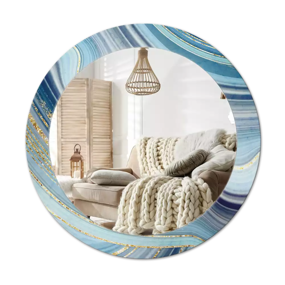 Ronde spiegel met decoratie Blauwe marmer