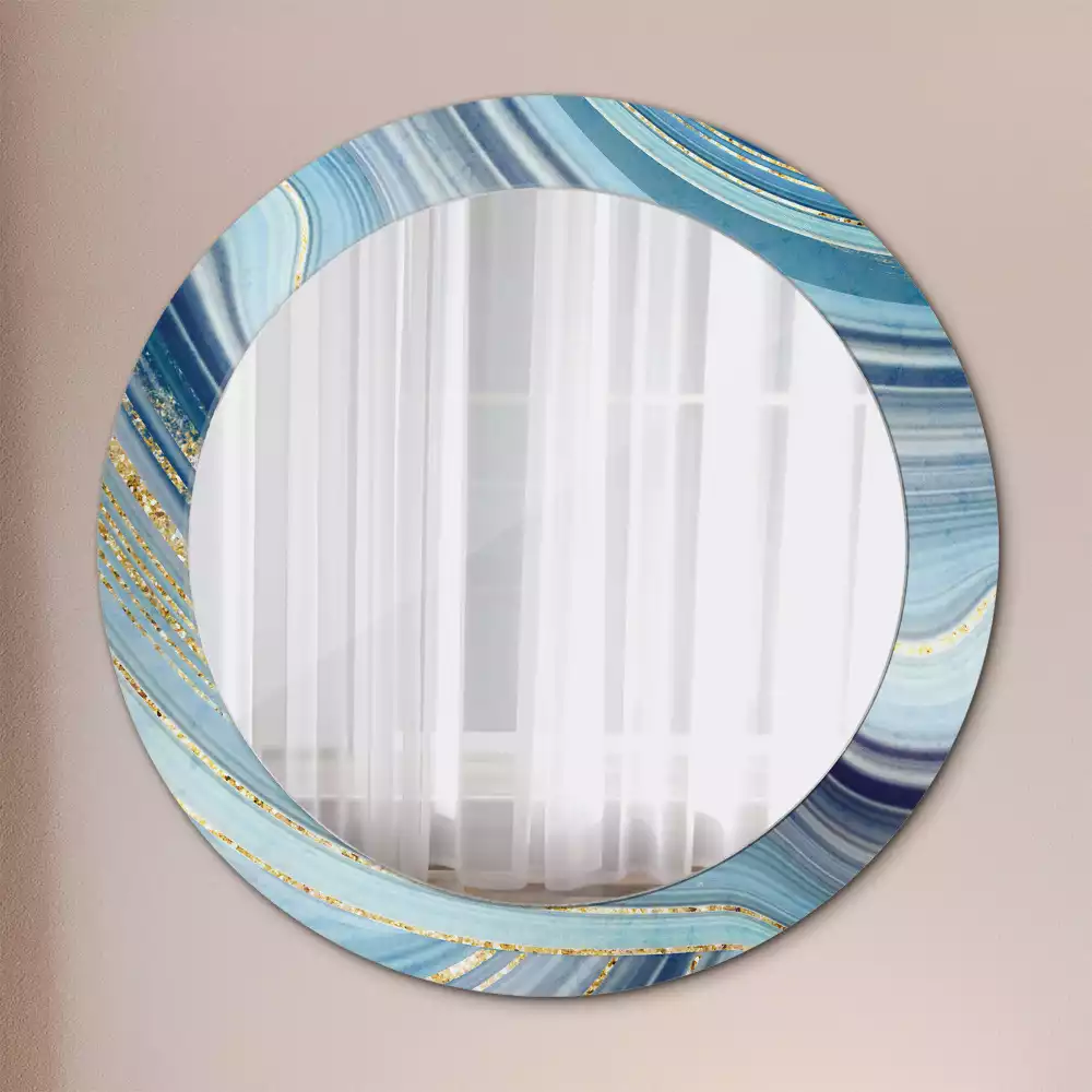 Ronde spiegel met decoratie Blauwe marmer