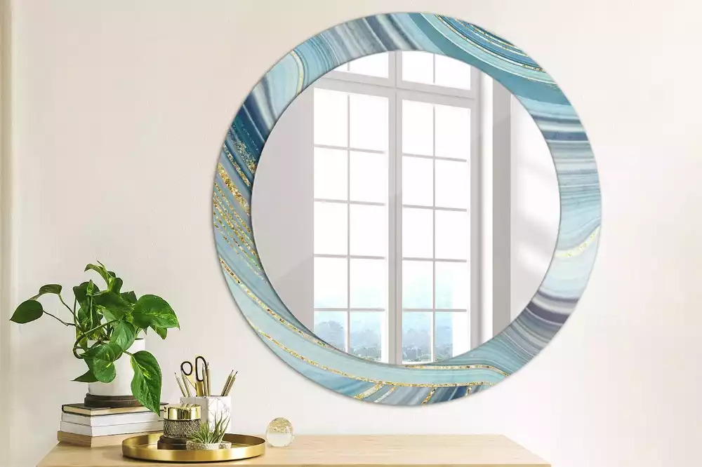 Ronde spiegel met decoratie Blauwe marmer