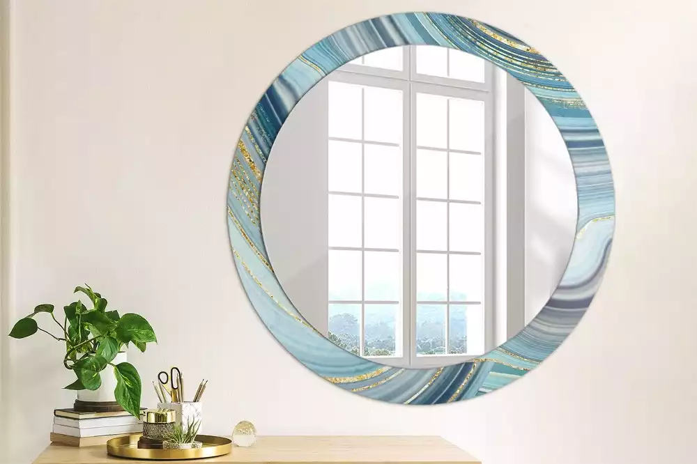 Ronde spiegel met decoratie Blauwe marmer