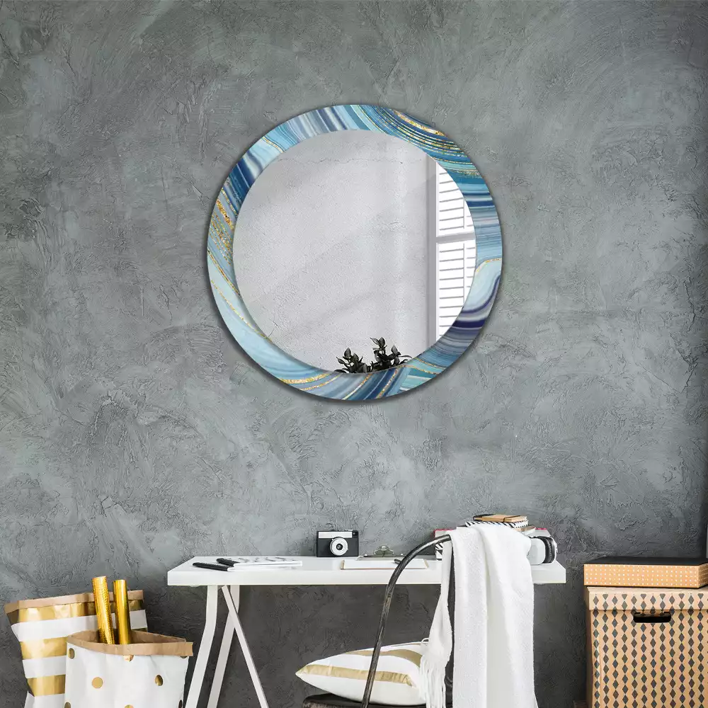Ronde spiegel met decoratie Blauwe marmer