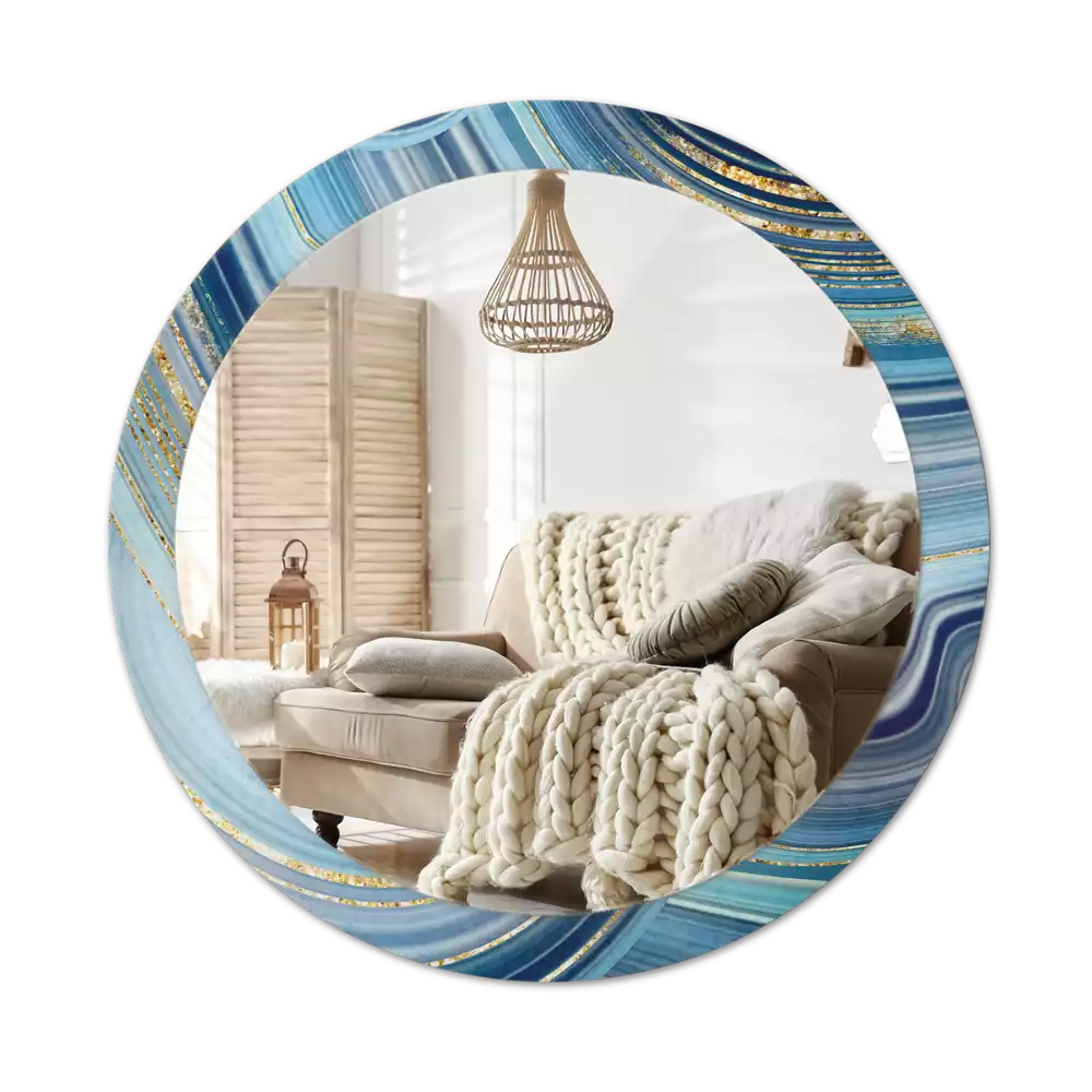 Ronde spiegel met decoratie Blauwe marmer