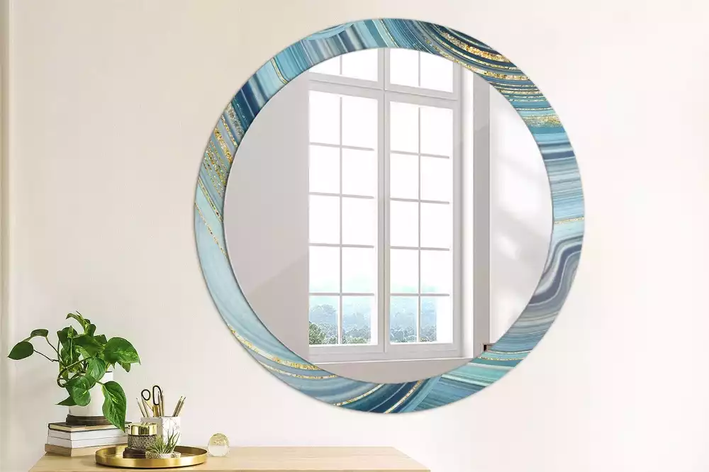 Ronde spiegel met decoratie Blauwe marmer
