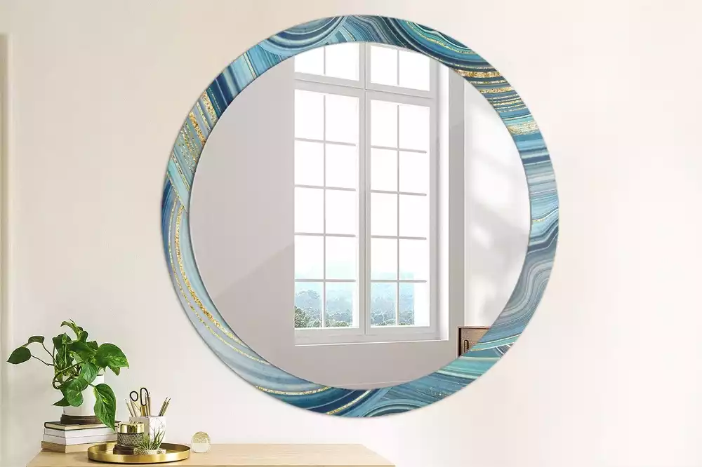 Ronde spiegel met decoratie Blauwe marmer