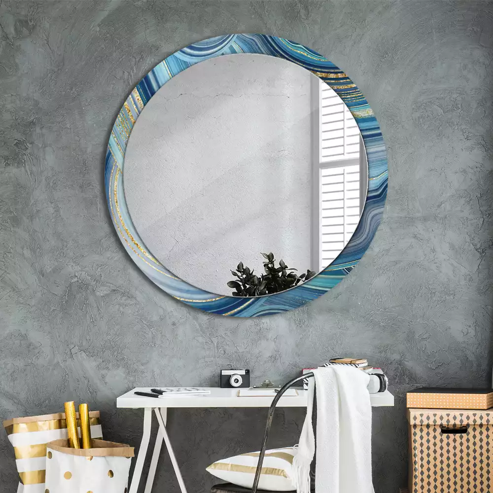 Ronde spiegel met decoratie Blauwe marmer