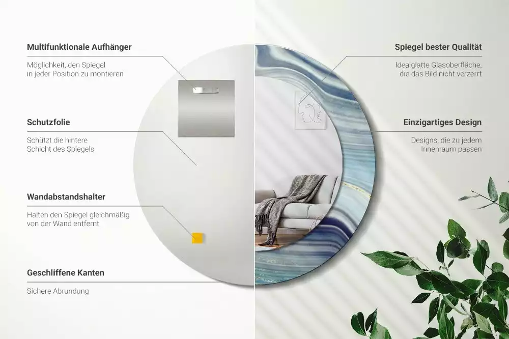 Ronde spiegel met decoratie Blauwe marmer