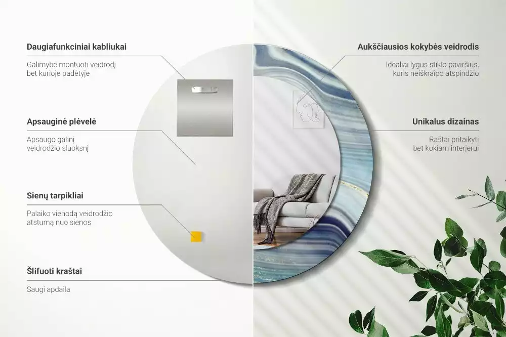 Ronde spiegel met decoratie Blauwe marmer