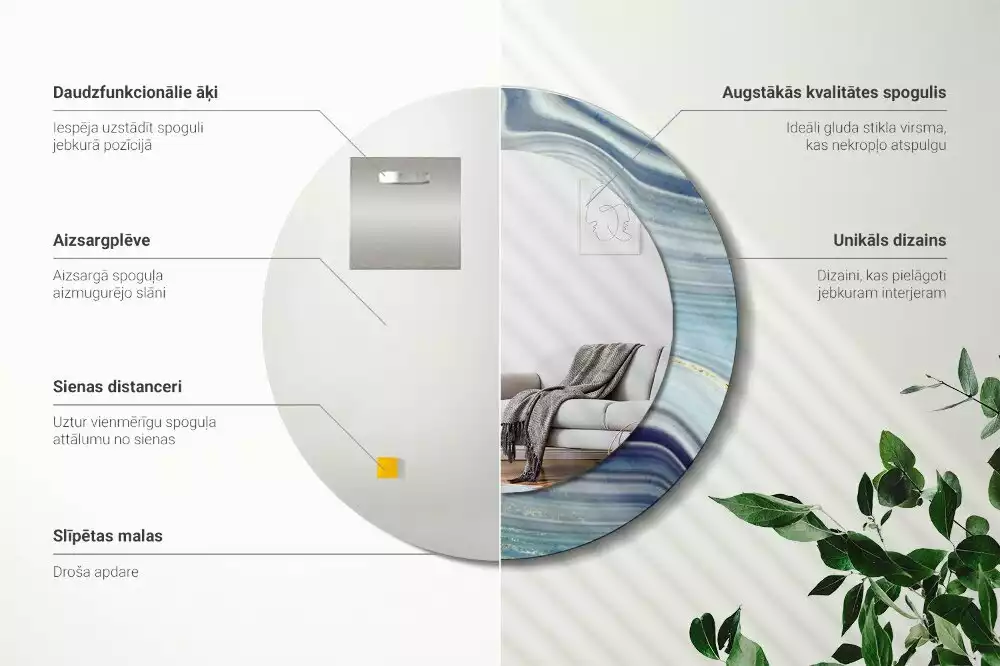 Ronde spiegel met decoratie Blauwe marmer