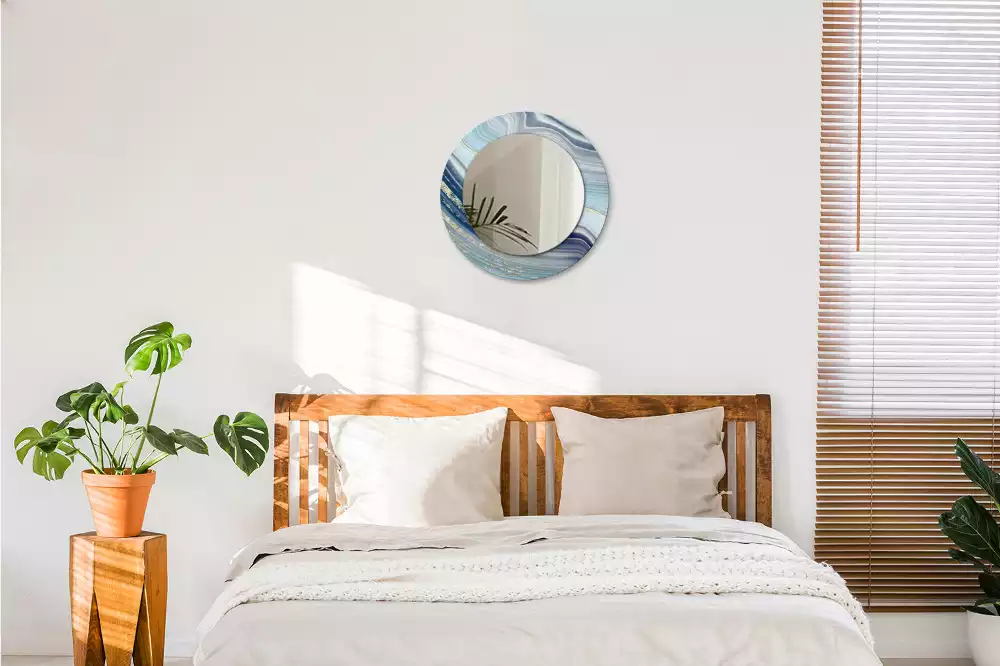 Ronde spiegel met decoratie Blauwe marmer