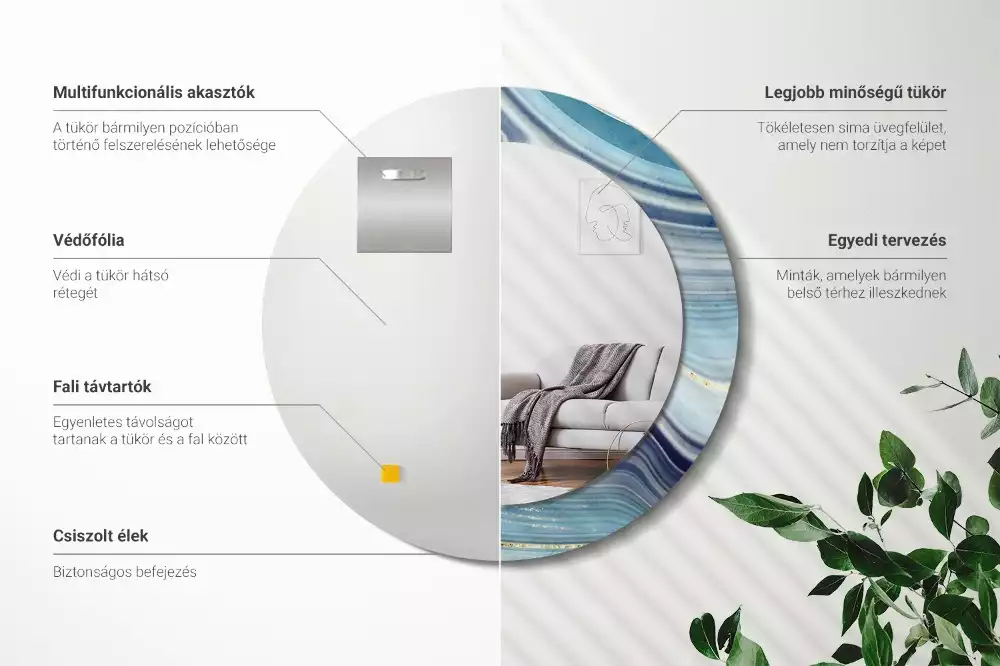 Ronde spiegel met decoratie Blauwe marmer