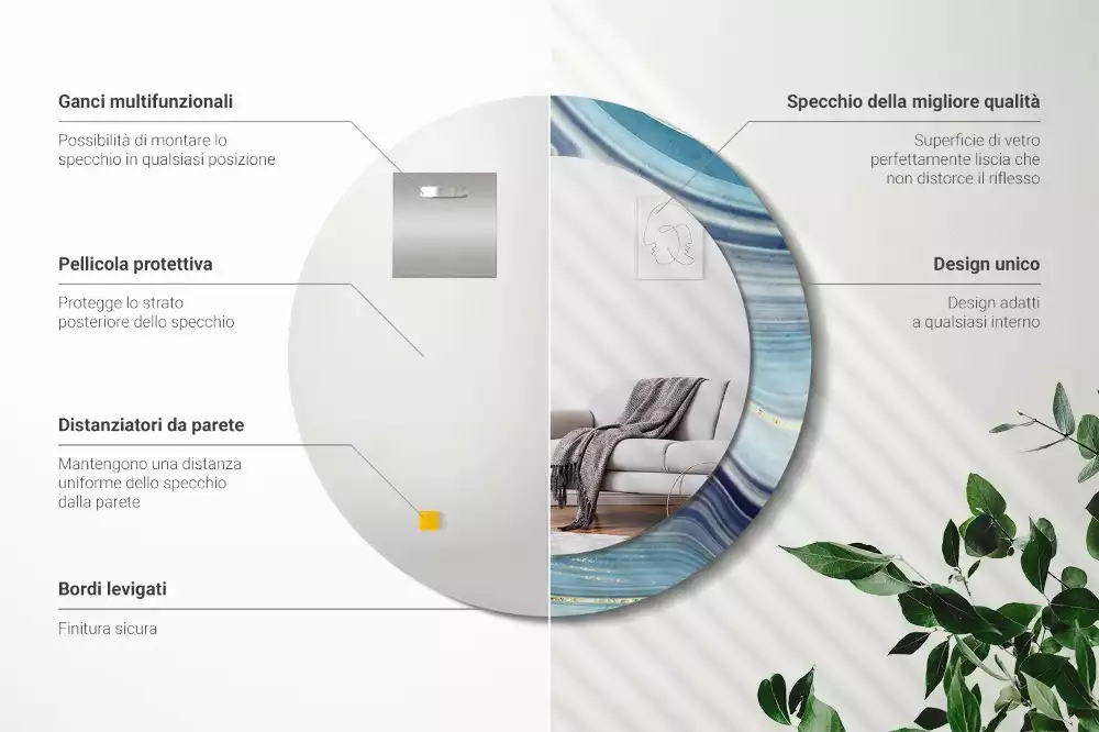 Ronde spiegel met decoratie Blauwe marmer