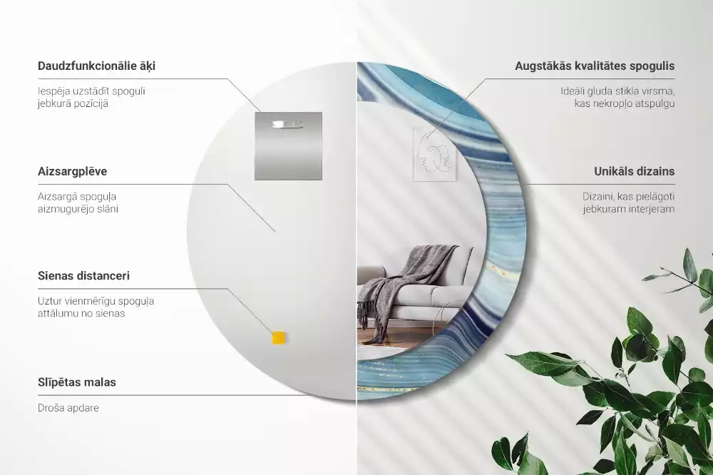 Ronde spiegel met decoratie Blauwe marmer