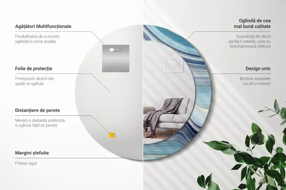 Ronde spiegel met decoratie Blauwe marmer