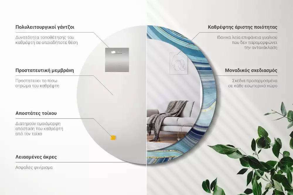 Ronde spiegel met decoratie Blauwe marmer