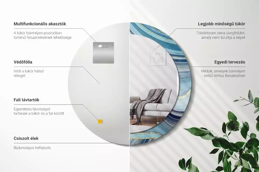 Ronde spiegel met decoratie Blauwe marmer