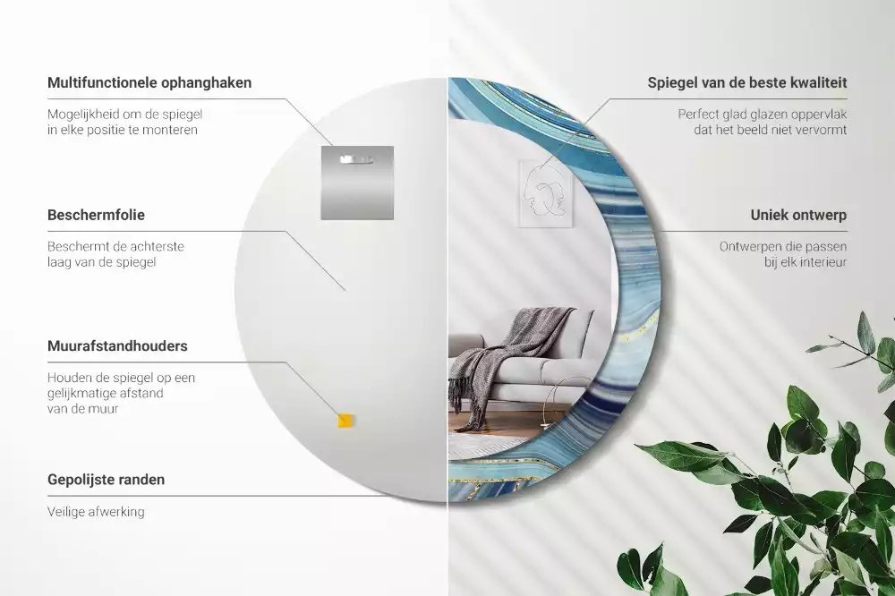 Ronde spiegel met decoratie Blauwe marmer