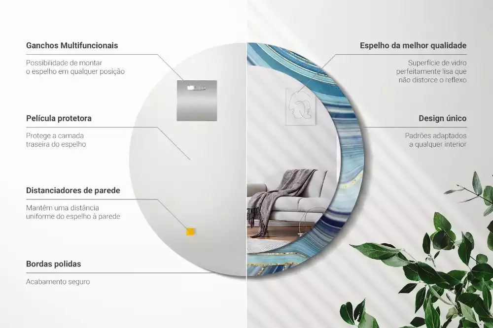 Ronde spiegel met decoratie Blauwe marmer