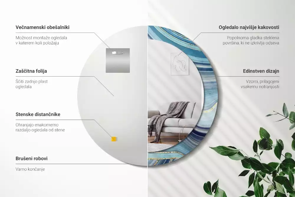 Ronde spiegel met decoratie Blauwe marmer