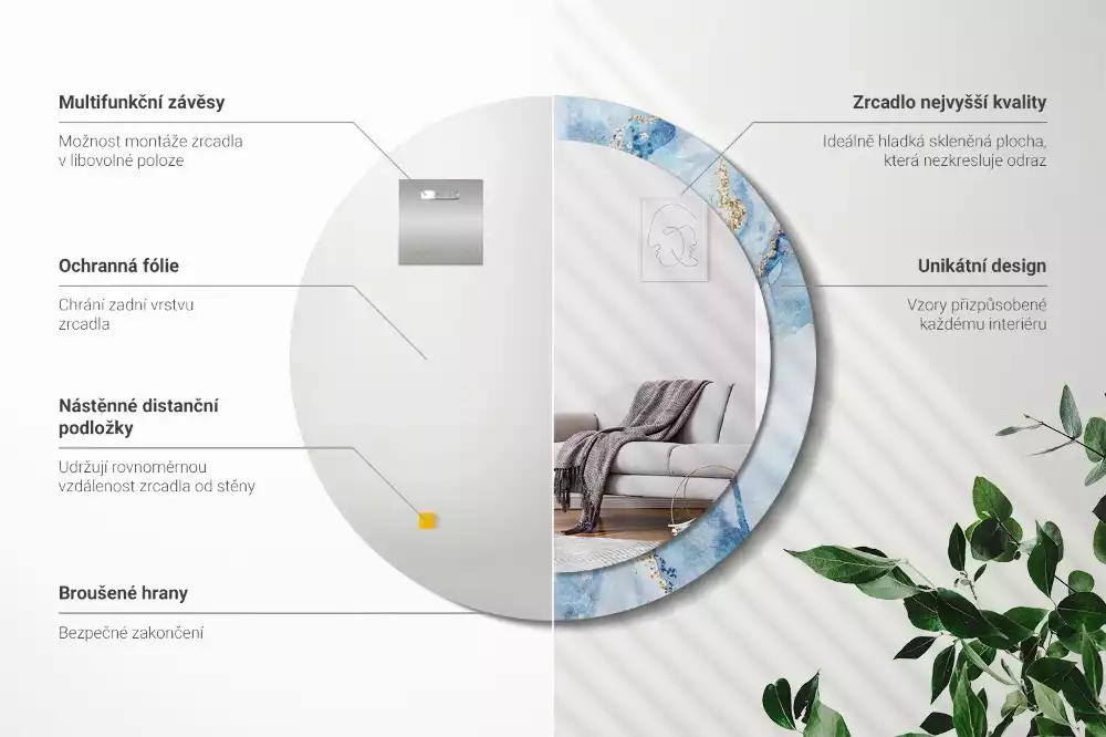 Bedrukte ronde spiegel Blauwe marmer