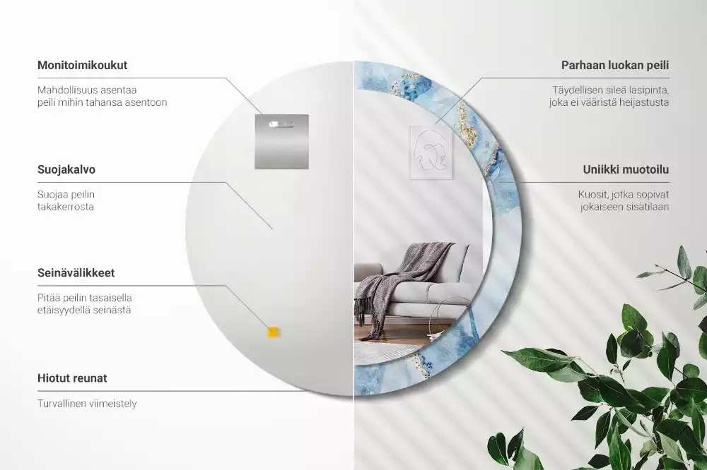 Bedrukte ronde spiegel Blauwe marmer