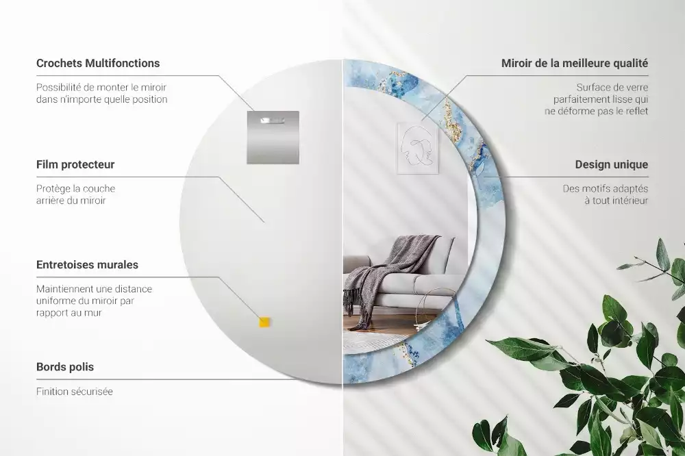 Bedrukte ronde spiegel Blauwe marmer