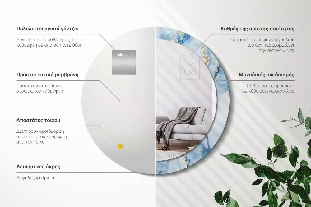 Bedrukte ronde spiegel Blauwe marmer