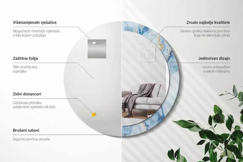 Bedrukte ronde spiegel Blauwe marmer