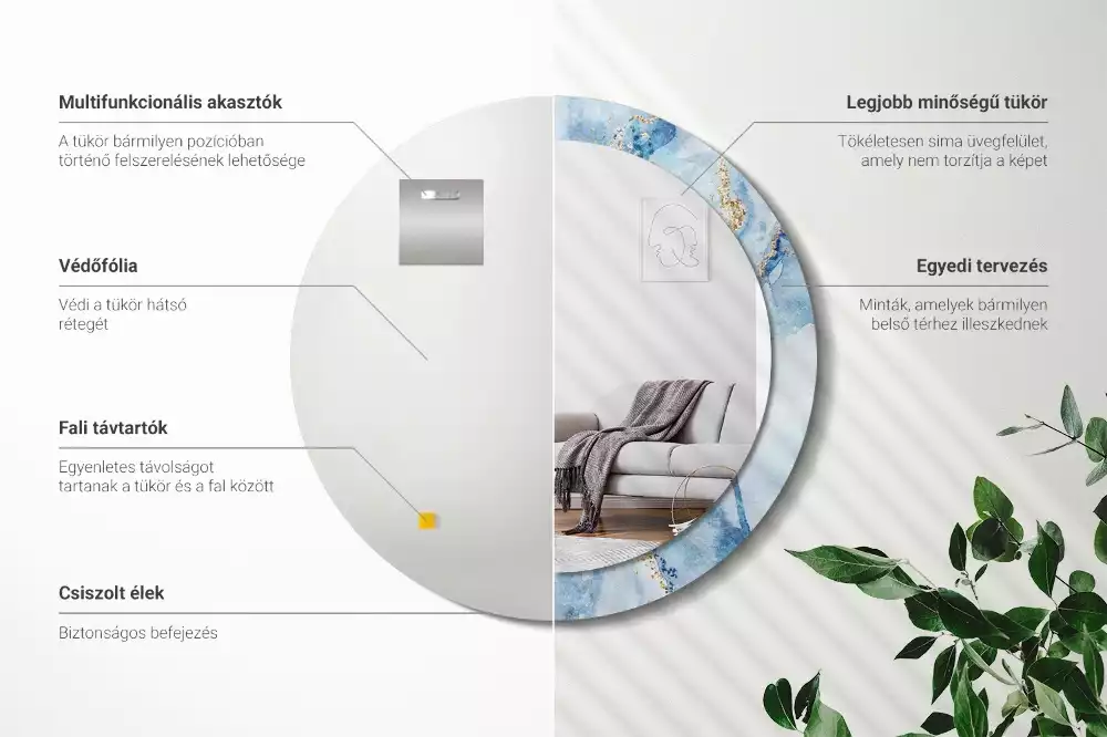 Bedrukte ronde spiegel Blauwe marmer