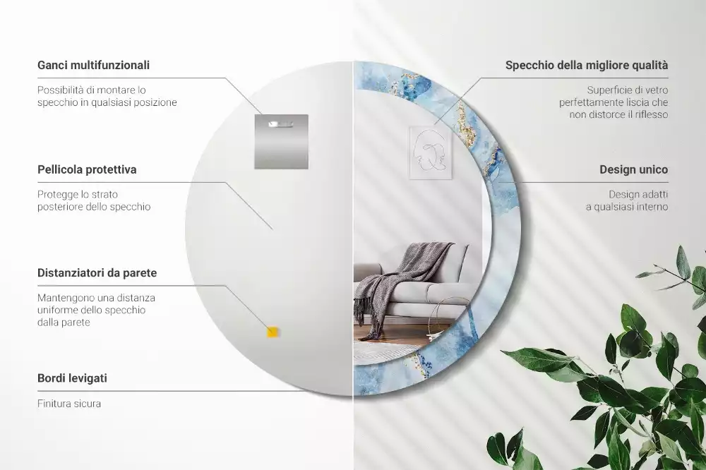 Bedrukte ronde spiegel Blauwe marmer