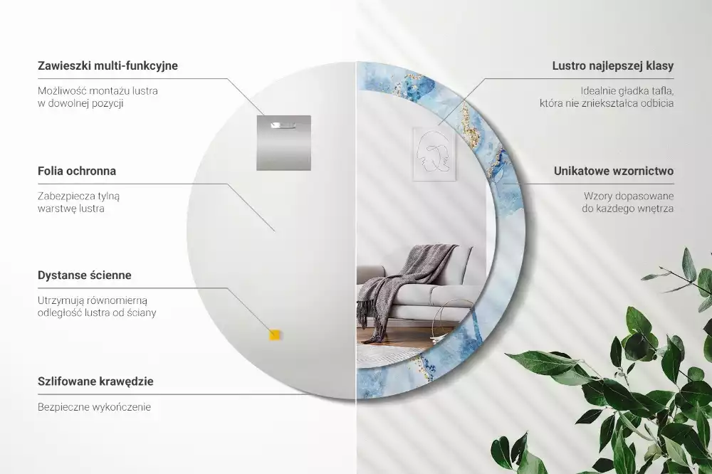 Bedrukte ronde spiegel Blauwe marmer