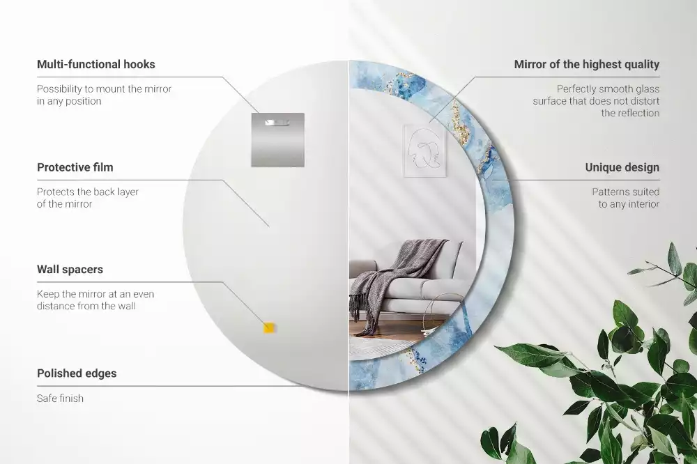 Bedrukte ronde spiegel Blauwe marmer