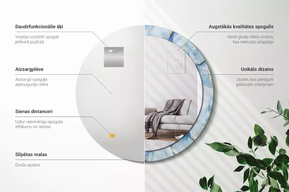 Bedrukte ronde spiegel Blauwe marmer