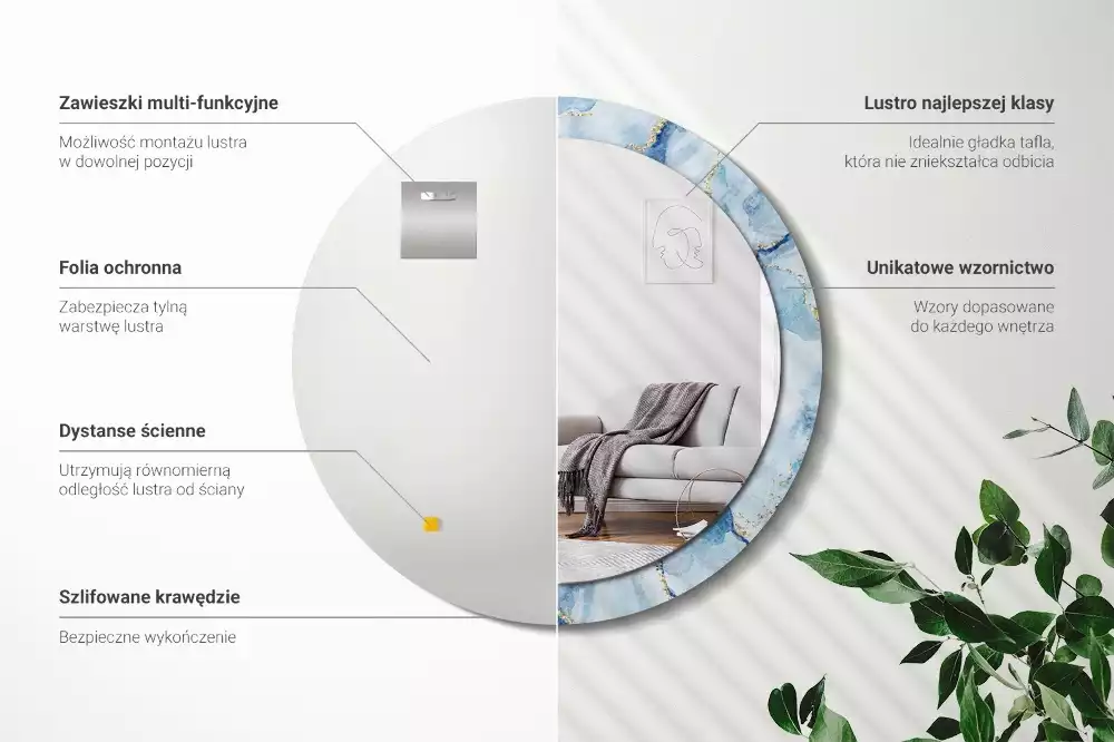 Bedrukte ronde spiegel Blauwe marmer