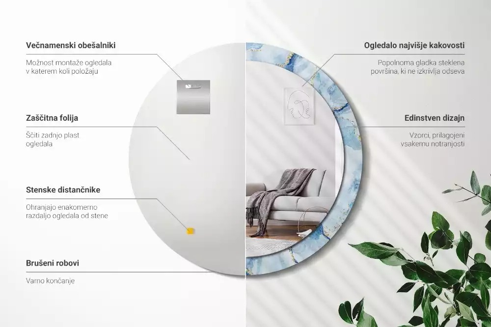 Bedrukte ronde spiegel Blauwe marmer