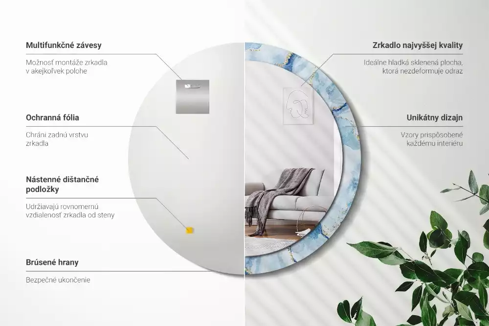 Bedrukte ronde spiegel Blauwe marmer